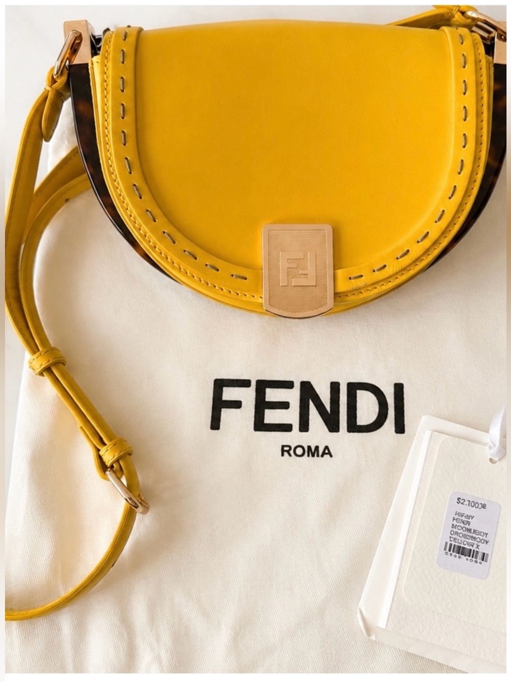 Fendi Yellow Leather Saddle Crossbody Bag w/ Dust Bag & Papers
